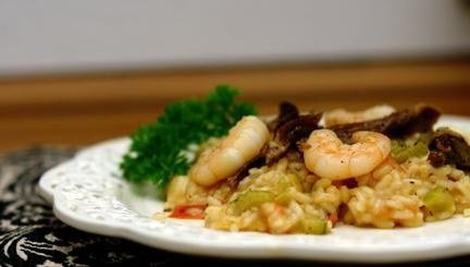 Steinpilz-Risotto mit Garnelen
