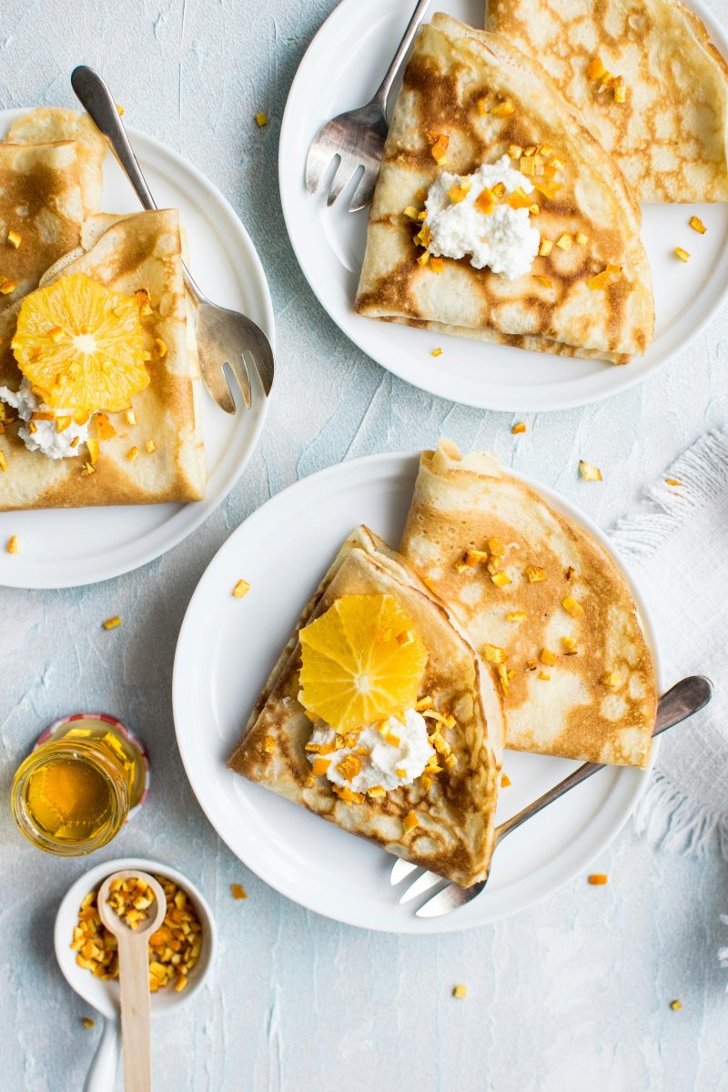 Crêpes con ricotta y naranja